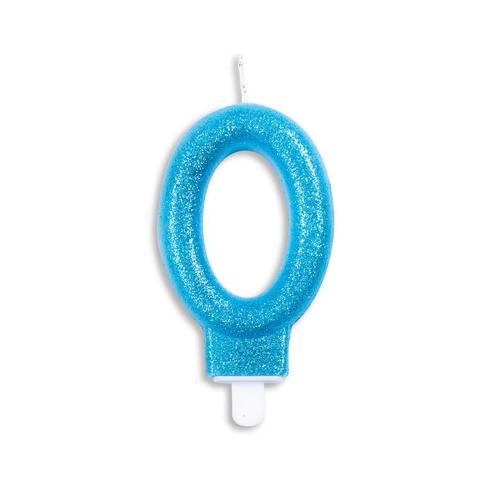 Kaars 0 Jaar Blauwe Glitter 7cm, Hobby en Vrije tijd, Feestartikelen, Nieuw, Verzenden
