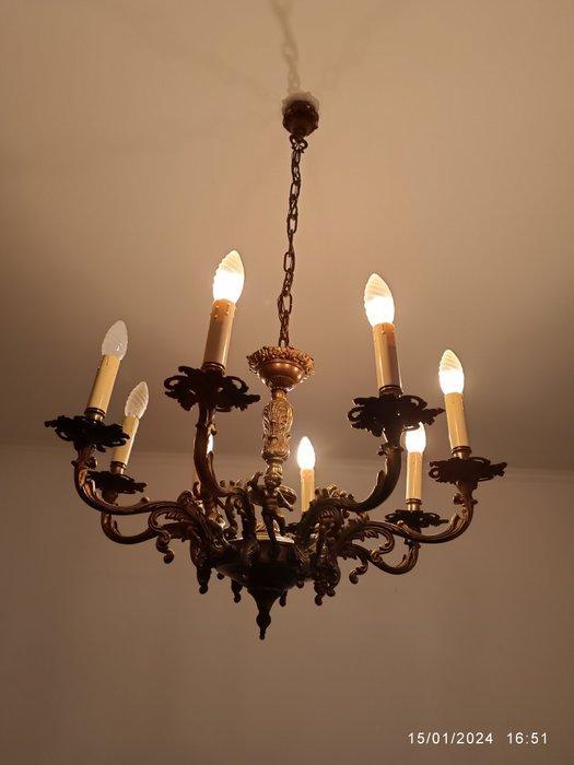 Plafondlamp - Gepatineerd brons - bronsen kroonluchter, Antiek en Kunst, Antiek | Lampen