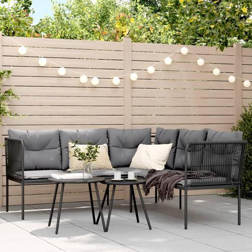 vidaXL Loungeset met kussens staal en textileen zwart, Tuin en Terras, Tuinsets en Loungesets, Loungeset, Nieuw, Rvs, Verzenden