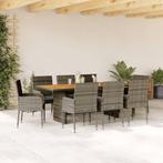 vidaXL 9-delige Tuinset met kussens poly rattan grijs, Tuin en Terras, Tuinsets en Loungesets, Nieuw, 8 zitplaatsen, Tuinset, Verzenden