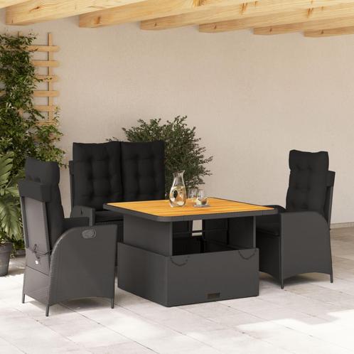 vidaXL 4-delige Tuinset met kussens poly rattan zwart, Tuin en Terras, Tuinsets en Loungesets, Tuinset, Nieuw, 4 zitplaatsen, Rotan