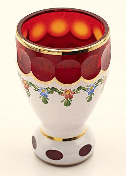 Moser Bohemian Art Nouveau Hand painted Enamelled Ruby Red, Antiek en Kunst, Antiek | Glas en Kristal