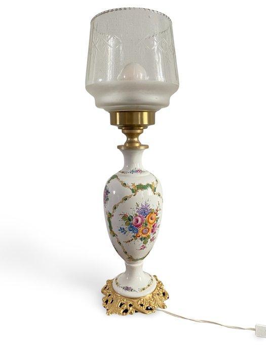 Tafellamp - Verguld messing, Porcelaine Anglaise - Hoogte 62, Antiek en Kunst, Curiosa en Brocante