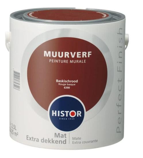 Histor Perfect Finish Muurverf Mat - Baskischrood 6390 -..., Doe-het-zelf en Verbouw, Verf, Beits en Lak, Verf, Rood, Nieuw, Minder dan 5 liter