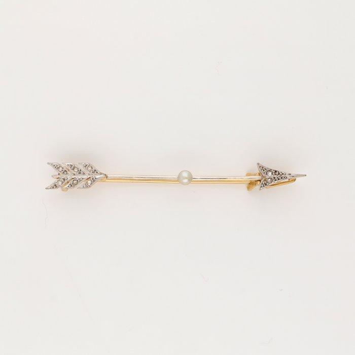 Broche - 18 karaat Geel goud, Witgoud Diamant (Natuurlijk) -, Sieraden, Tassen en Uiterlijk, Antieke sieraden