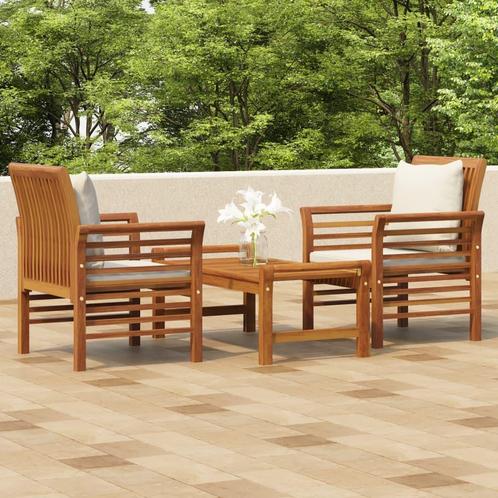 vidaXL 3-delige Loungeset met kussens massief acaciahout, Tuin en Terras, Tuinsets en Loungesets, Loungeset, Nieuw, Hardhout, Verzenden