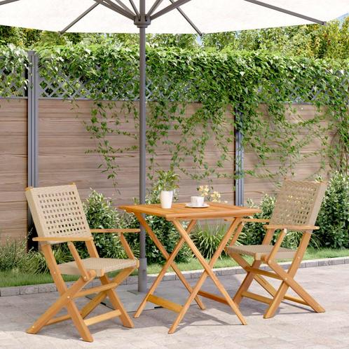 vidaXL 3-delige Bistroset poly rattan en massief hout beige, Tuin en Terras, Tuinsets en Loungesets, Nieuw, Hardhout, Verzenden