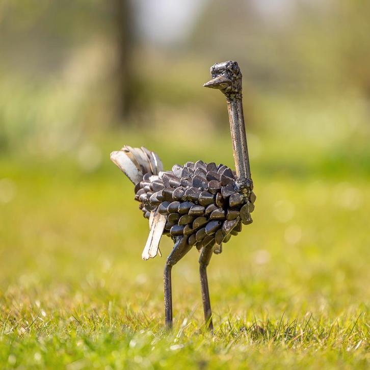 beeld; metalen Struisvogel, Antiek en Kunst, Kunst | Beelden en Houtsnijwerken, Ophalen of Verzenden