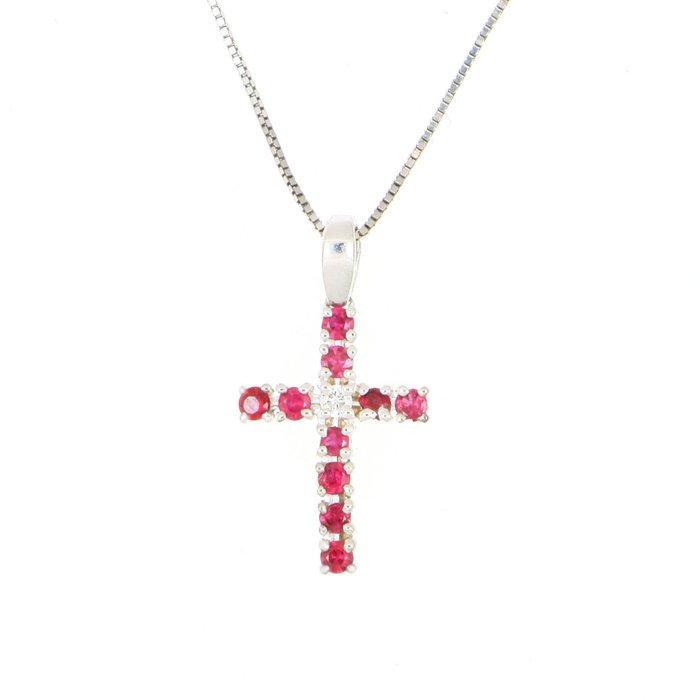 Zonder Minimumprijs - Halsketting - 18 karaat Witgoud Robijn, Sieraden, Tassen en Uiterlijk, Kettingen