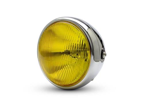 7 Bobber koplamp Chrome - gele lens, Motoren, Accessoires | Overige, Nieuw, Verzenden