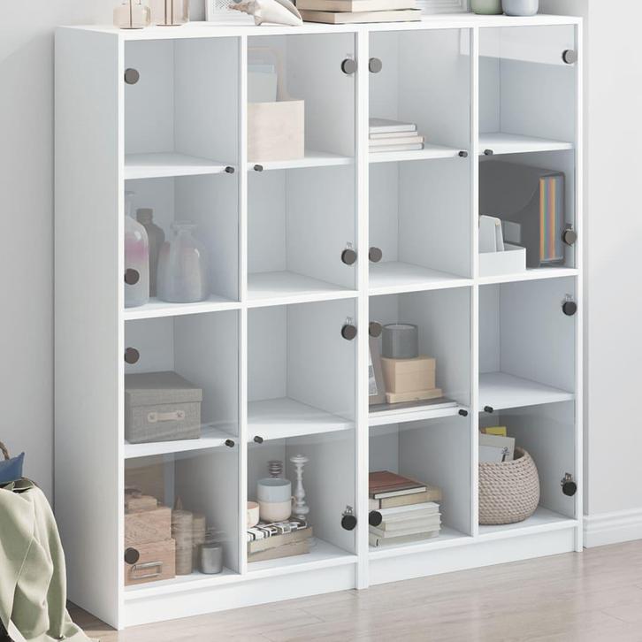 vidaXL Boekenkast met deuren 136x37x142 cm bewerkt hout wit, Huis en Inrichting, Kasten | Buffetkasten, Nieuw, Overige houtsoorten