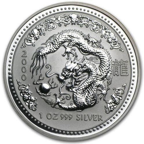 Lunar I - Year of the Dragon - 1 oz 2000 (118.697 oplage), Postzegels en Munten, Munten | Oceanië, Losse munt, Zilver, Verzenden