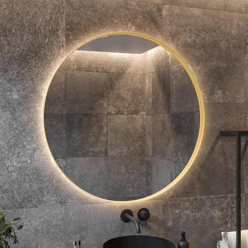 Spiegel AquaSplash Star Rond met LED 40 cm Mat Goud, Huis en Inrichting, Badkamer | Badkamermeubels, Ophalen of Verzenden