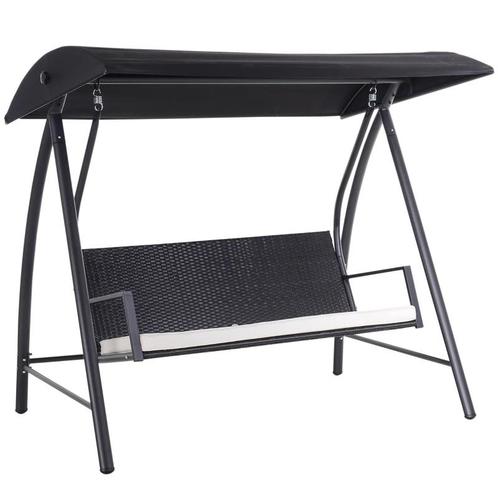TRUUSK 3-zits Hangmat Met Dakschommel Poly Rotan + Metaal Zw, Tuin en Terras, Tuinstoelen, Nieuw, Verzenden