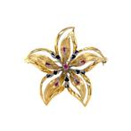 Gouden vintage broche met saffier en robijn 18 krt, Sieraden, Tassen en Uiterlijk, Broches, Ophalen of Verzenden, Nieuw