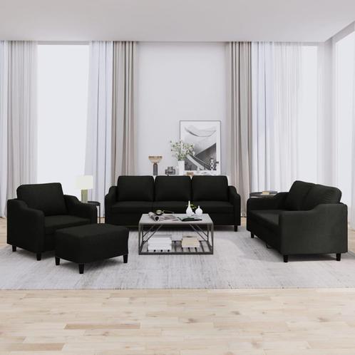 vidaXL 4-delige loungeset met kussens stof zwart, Huis en Inrichting, Banken | Bankstellen, Nieuw, 150 tot 200 cm, Stof, Vierpersoons of meer