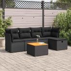 vidaXL 6-delige Loungeset met kussens poly rattan zwart, Verzenden, Nieuw, Rotan, Loungeset