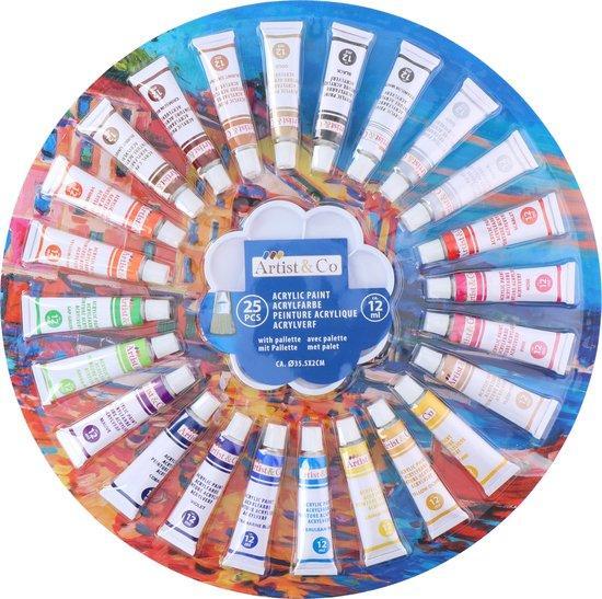 2dekans | Artist & Co Acrylverf Schilderspaletb - 25 Kleuren, Huis en Inrichting, Woonaccessoires | Schilderijen, Tekeningen en Foto's