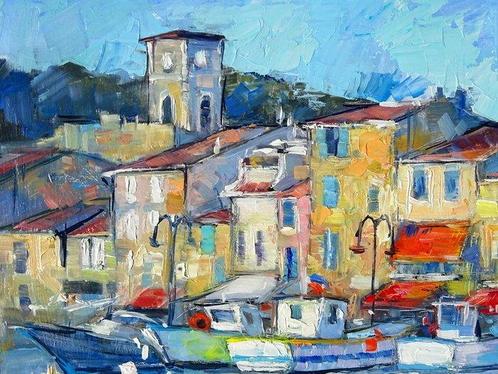 Claude Carvin (1956) - Les barques à Cassis, Antiek en Kunst, Kunst | Schilderijen | Klassiek