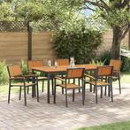 vidaXL Tuin Eetset 7 pcs Zwart en bruin 180 x 90 x 75 cm, Verzenden, Nieuw
