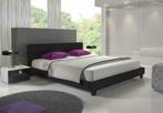 Tweepersoonsbed - Leer - Wit/Zwart/Grijs - 2 persoons bed, Nieuw, Overige materialen, Grijs, Modern basic design