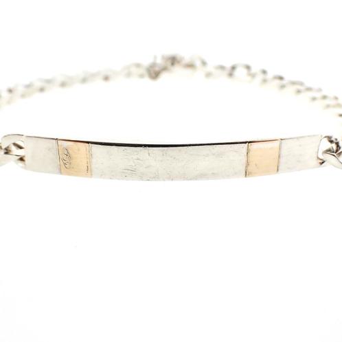 Zilveren gourmet schakel armband met bicolor plaatje | 21 cm, Sieraden, Tassen en Uiterlijk, Armbanden, Overige kleuren, Gebruikt