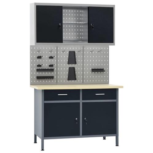 vidaXL Werkbank met drie wandpanelen en een kast, Doe-het-zelf en Verbouw, Werkbanken, Nieuw, Verzenden