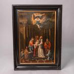 Schilderij aanbidding van de heer, circa 1800 - Olieverf op, Antiek en Kunst