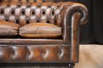 Engelse Chesterfield 3-zitsbank, rundleer, Tabacco Brown, Huis en Inrichting, Chesterfield, Driepersoons, 75 tot 100 cm, Ophalen of Verzenden