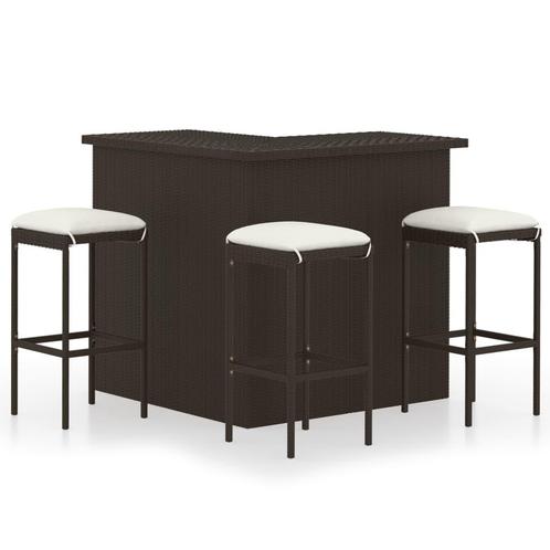 vidaXL 4-delige Tuinbarset met kussens poly rattan bruin, Tuin en Terras, Tuinsets en Loungesets, Nieuw, 3 zitplaatsen, Rotan