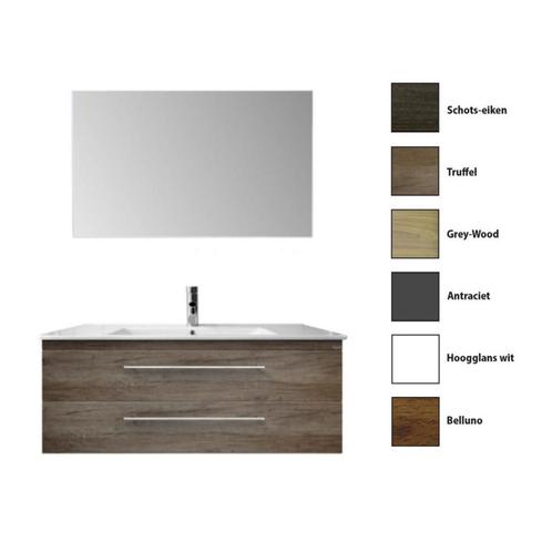 Badkamermeubelset Sanicare Q15 2 Laden Grey-Wood (spiegel, Doe-het-zelf en Verbouw, Sanitair, Bad, Nieuw, Ophalen of Verzenden