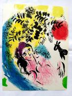 Marc Chagall (1887-1985) - Lovers with red sun - original, Antiek en Kunst