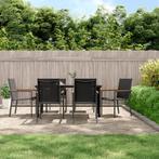 vidaXL 7-delige Tuinset textileen en staal zwart, Verzenden, 6 zitplaatsen, Nieuw, Rvs