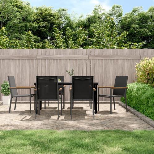 vidaXL 7-delige Tuinset textileen en staal zwart, Tuin en Terras, Tuinsets en Loungesets, Tuinset, Nieuw, 6 zitplaatsen, Rvs, Verzenden