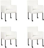 Set van 4 Witte leren moderne kuipstoel - poot rond zwart me, Huis en Inrichting, Stoelen, Overige kleuren, Nieuw, Leer, Ophalen of Verzenden