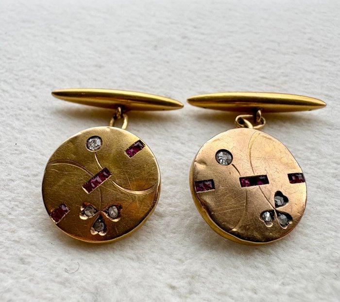 Manchetknopen - 19.2 kt. Geel goud Diamant (Natuurlijk) -, Sieraden, Tassen en Uiterlijk, Antieke sieraden