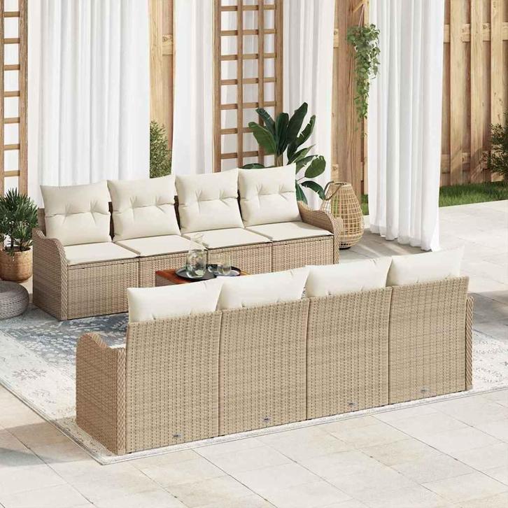 vidaXL Tuin Sofa Set 9 pcs Beige Poly riet, Tuin en Terras, Tuinsets en Loungesets, Nieuw, Rotan, Verzenden