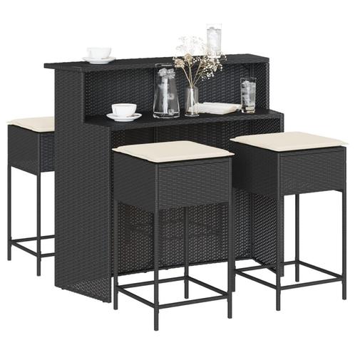 vidaXL 5-delige Tuinbarset met kussens poly rattan zwart, Tuin en Terras, Tuinsets en Loungesets, Nieuw, 4 zitplaatsen, Rotan