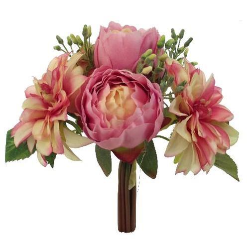 Handgebonden zijde 30cm. pioen en dahlia vintage pink low, Hobby en Vrije tijd, Knutselen, Nieuw, Ophalen of Verzenden