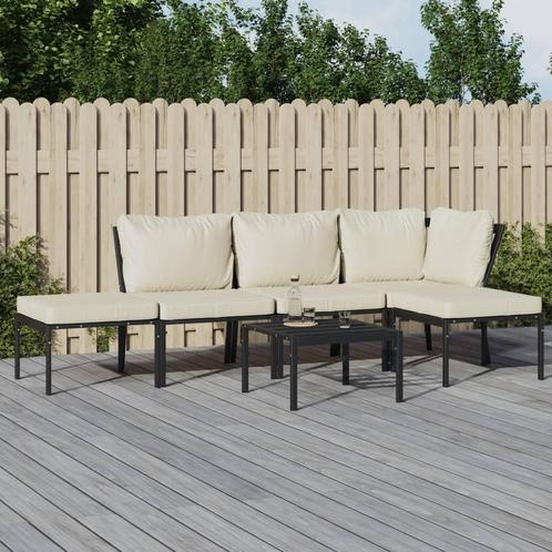 vidaXL 6-delige Loungeset met zandkleurige kussens staal, Tuin en Terras, Tuinsets en Loungesets, Loungeset, Nieuw, Rvs, Verzenden