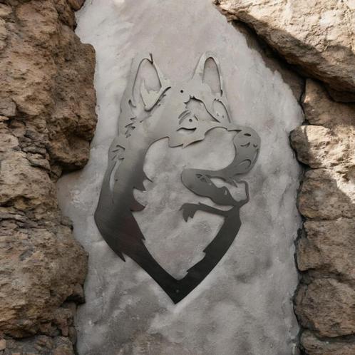 Tuindecoratie Husky hond | 25.1 cm x 41.5 cm, Tuin en Terras, Tuinwanddecoratie, Verzenden
