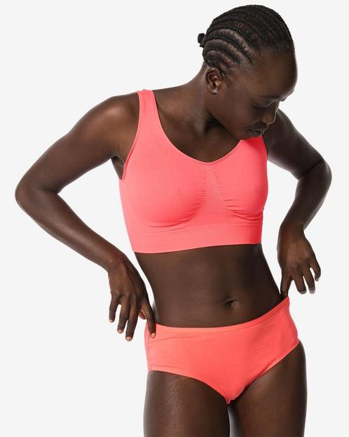 HEMA Dameshipster katoen met kant koraalroze 3+1 gratis, Kleding | Dames, Ondergoed en Lingerie, Verzenden