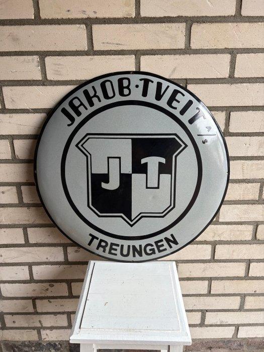 Emaille reclame - Rond emaille bord – Jakob Tveit A/S –, Antiek en Kunst, Antiek | Wandborden en Tegels