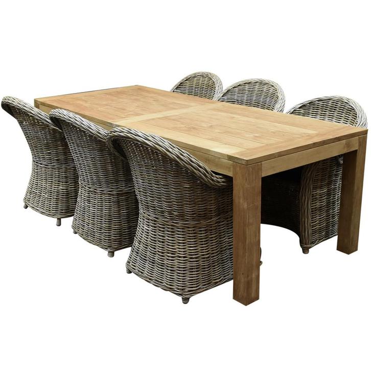 Krista Roma dining tuinset 240x100xH75 cm 6 delig rotan teak, Tuin en Terras, Tuinsets en Loungesets, Nieuw, Ophalen of Verzenden