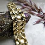 Vintage gouden brede schakelarmband, Sieraden, Tassen en Uiterlijk, Armbanden, Ophalen of Verzenden, Gebruikt, Overige kleuren