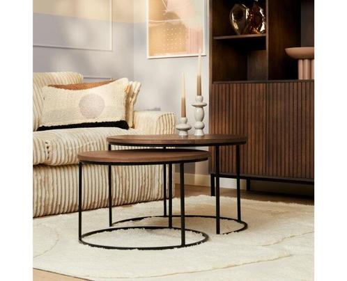 Salontafel Madison rond set van 2 Walnoot, Huis en Inrichting, Tafels | Salontafels, Nieuw, Ophalen of Verzenden