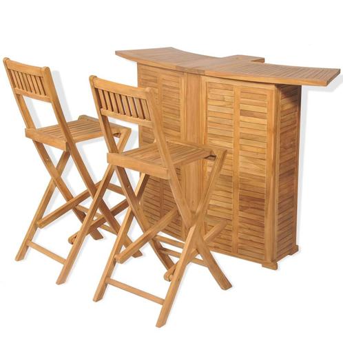 vidaXL 3-delige Bistroset met klapstoelen massief teakhout, Tuin en Terras, Tuinsets en Loungesets, Nieuw, 3 zitplaatsen, Teakhout