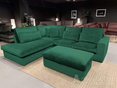 Hoekbank Leusden - hoekbanken - Groen - Velvetstof, Huis en Inrichting, Banken | Sofa's en Chaises Longues, Nieuw, Stof