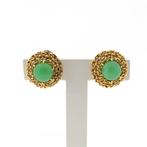 Gouden oorclips met chrysopraas (vintage, oorstekers), Sieraden, Tassen en Uiterlijk, Oorbellen, Gebruikt, Overige kleuren, Ophalen of Verzenden