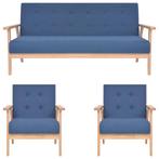 vidaXL 3-delig Bankstel stof blauw, Huis en Inrichting, Verzenden, 150 tot 200 cm, Nieuw, Stof